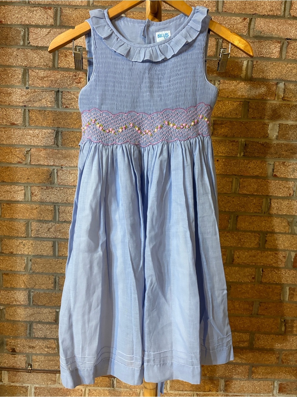 Luli & Me Charming Fully Smocked Dress Hand-embroidered Girls Violet
Blue Size 8
